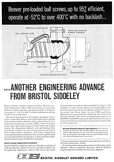 Bristol Siddeley Beaver Pre-Loaded Ball Screws                   