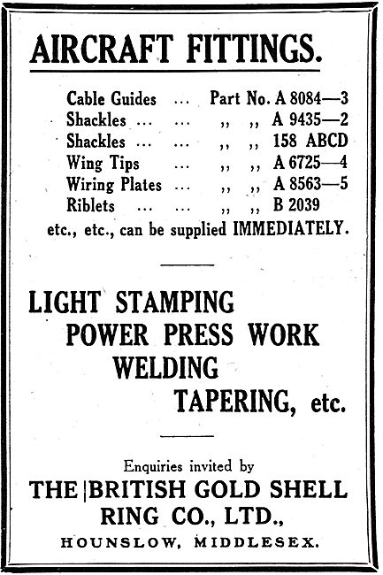 The British Gold Shell Ring Co - Aeroplane Pressings & Stampings 