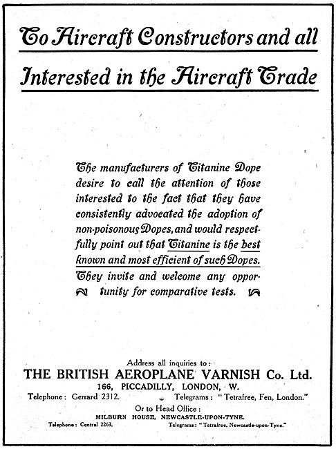 The British Aeroplane Varnish Co - Titanine Dope                 