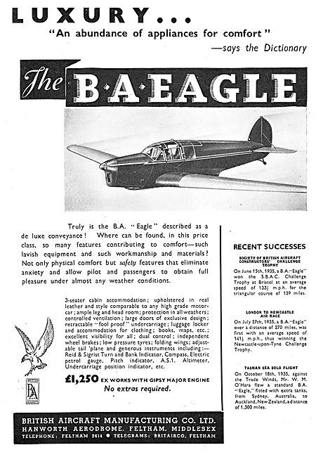 British Aircraft  BA Eagle : Hanworth Aerodrome                  