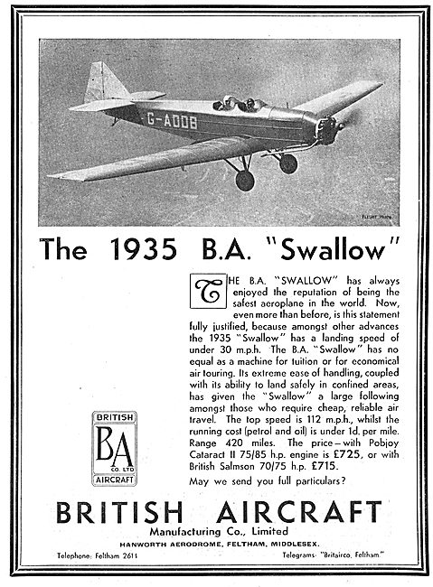 British Aircraft  B.A.Swallow: Pobjoy Cataract II: Salmson 70/75 