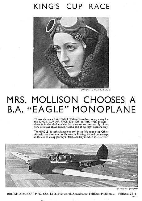 British Aircraft  B.A.Eagle. Mrs Mollison                        