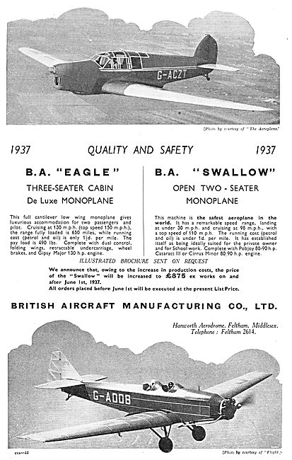 British Aircraft  B.A. Eagle : B.A.Swallow                       