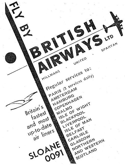 British Airways. Hillmans - United - Spartan. Fastest To Paris   