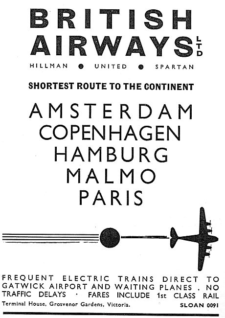 British Airways. Hillmans - United - Spartan. Scandanavian Routes