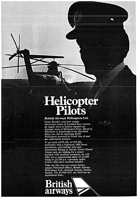British Airways Helicopters Pilot Recruitment 1974               