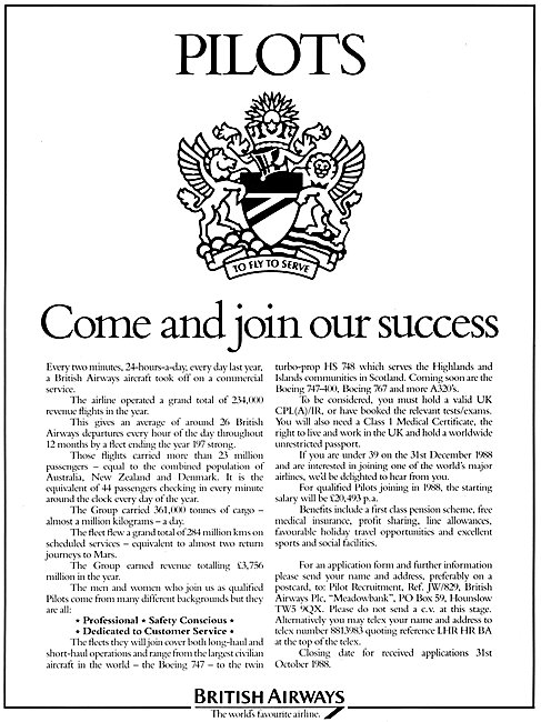 British Airways Pilot Recruitment 1988                           