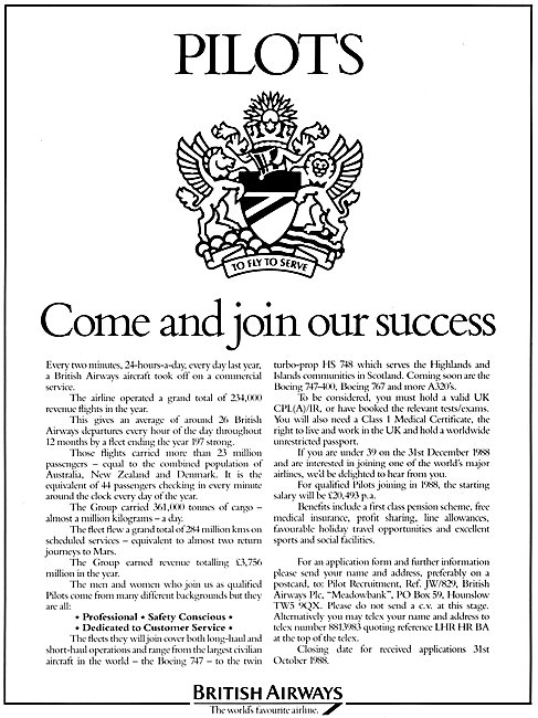 British Airways Pilot Recruitment 1988                           