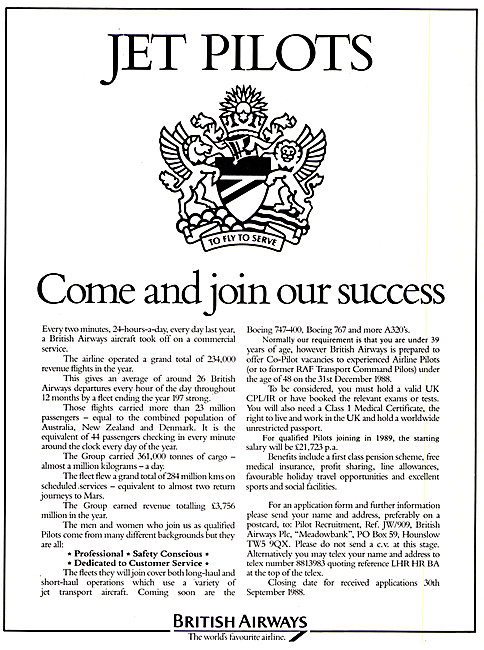 British Airways Pilot Recruitment 1988                           