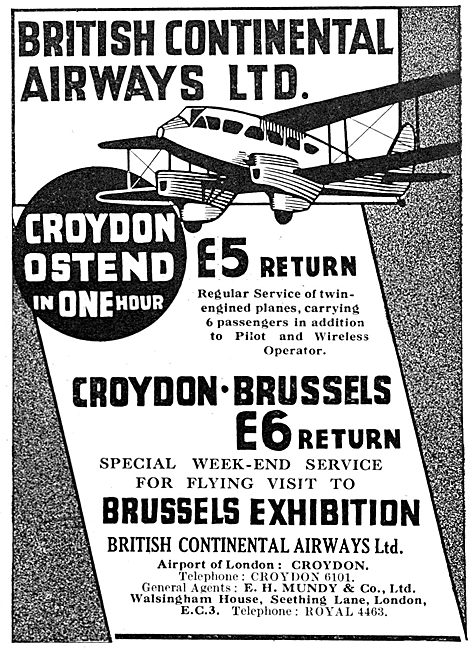 British Continental Airways Croydon - Ostend                     