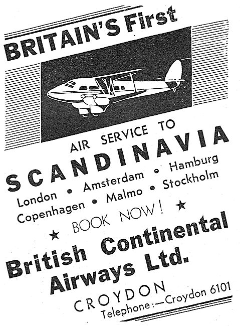 British Continental Airways Croydon - Europe & Scandinavia Routes