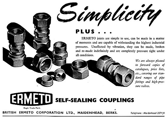 British Ermeto Self-Sealing Pipe Couplings                       