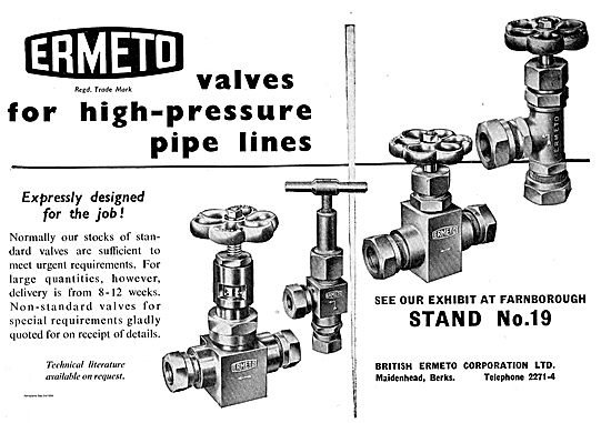 British Ermeto Valves For High Pressure Pipelines                