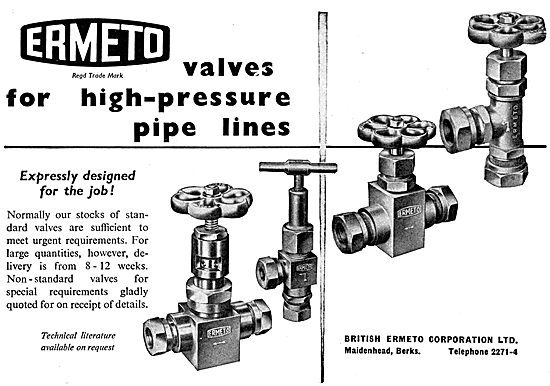 British Ermeto Valves For High Pressure Pipelines                