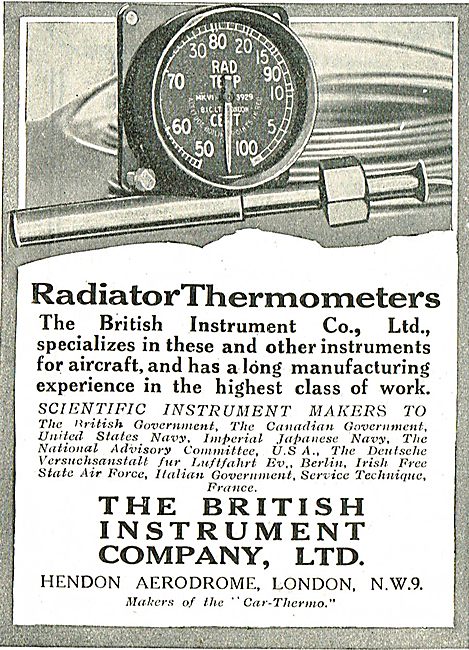 British Instrument Radiator Thermometers For Aircraft            