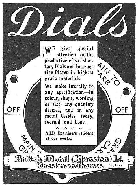 British Metal (Kingston) - Aircraft Dials & Instruction Plates   