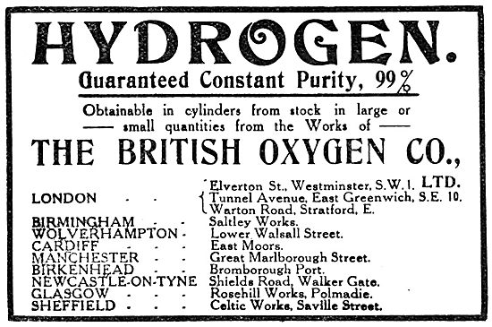 British Oxygen Company - Hydrogen. 1918 Advert                   