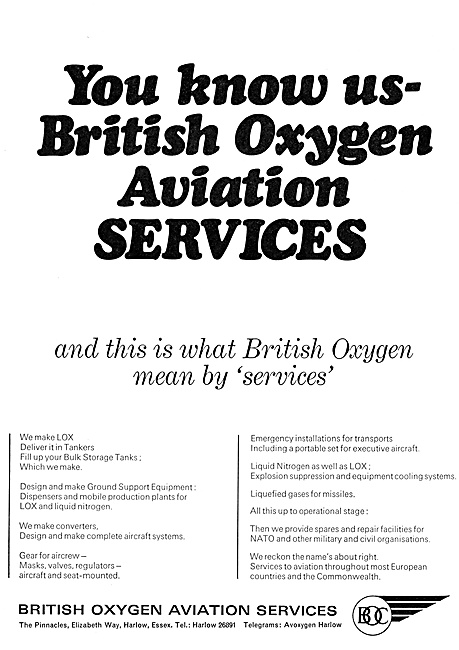 British Oxygen Aviation Services. BOC B.O.C.                     