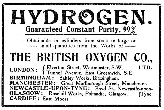 British Oxygen Co Hydrogen Of Guaranteed 99% Constant Purity     