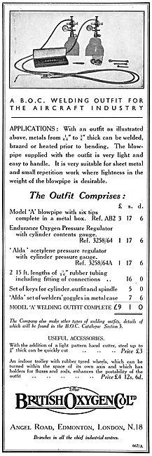 British Oxygen Co Welding Outfit For The Aircraft Industry       