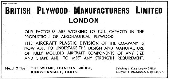 British Plywood Manufacturers For Plastic Aircraft Mouldings     