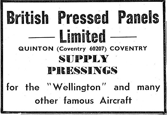 British Pressed Panels. Quinton,Coventry. Aircraft Presswork 1939