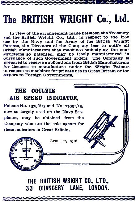 The British Wright Ogilvie Air Speed Indicator                   