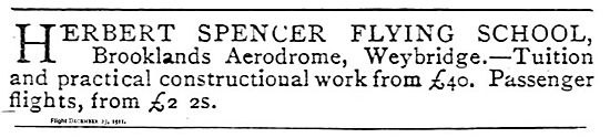 Herbert Spencer Flying School Brooklands Aerodrome               