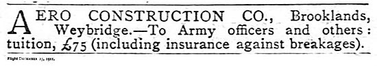 Aero Contsruction Flying Tuition For Army Officers - Brooklands  