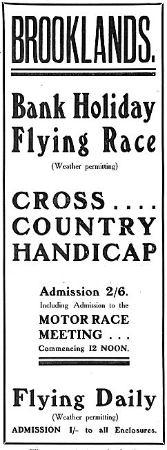 Bank Holiday Flying Race At Brooklands Aerodrome Admisssion 1/-  
