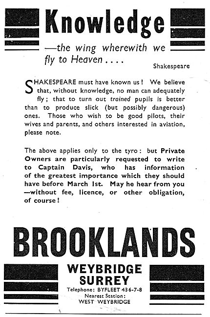 Brooklands Aerodrome, Flying Club & Facilities                   