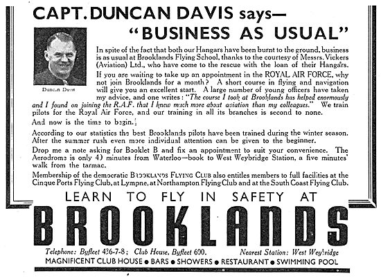 Brooklands Flying Club - Capt Duncan Davis Says Business As Usual