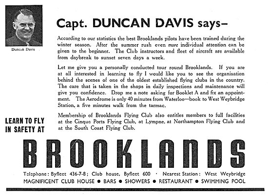 Brooklands Flying Club - Captain Duncan Davis Says..             