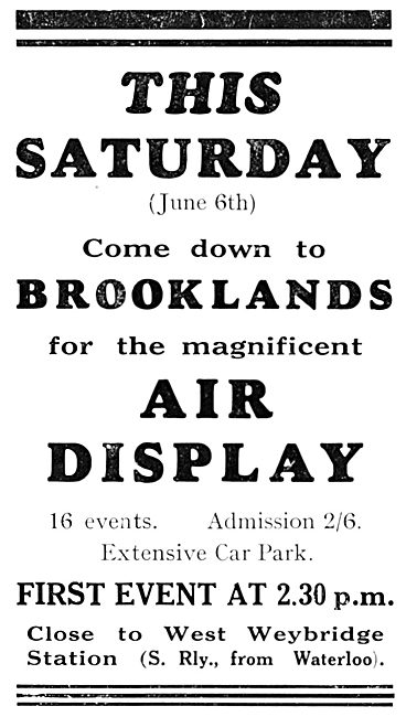 Brooklands Air Display June 6th 1931                             