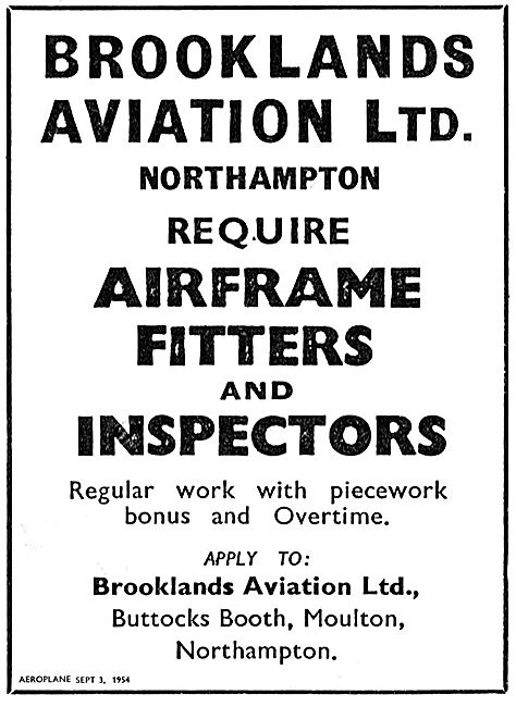 Brooklands Aviation Northampton Require Airframe Fitters         