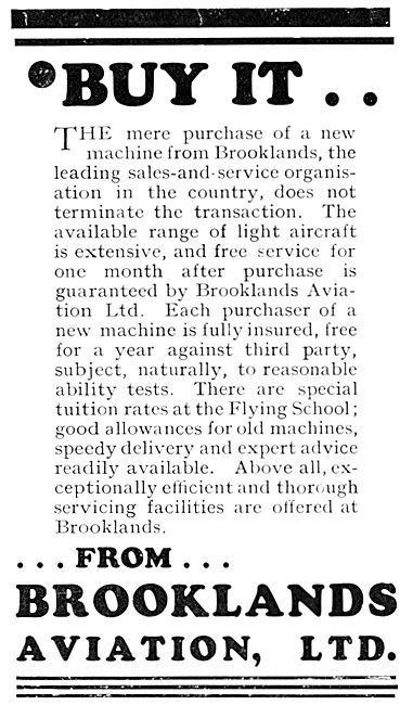 Brooklands Aviation Aircraft Sales 1931                          