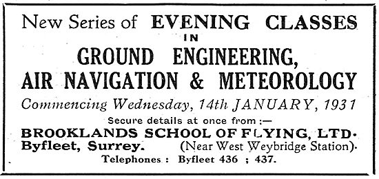 Brooklands School Of Flying 1931                                 