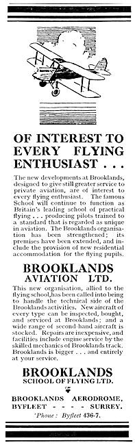 Brooklands School Of Flying 1931                                 