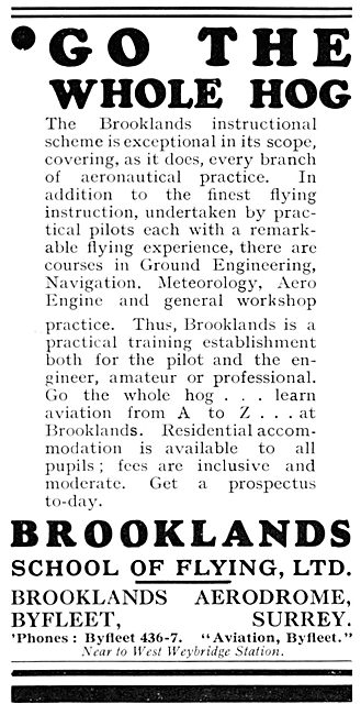 Brooklands School Of Flying 1931                                 