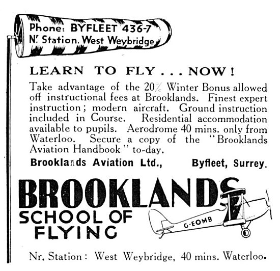 Brooklands School Of Flying 1931                                 