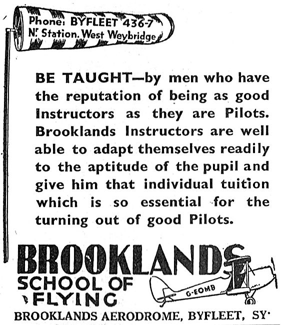 Brooklands School Of Flying, Byfleet, Surrey                     