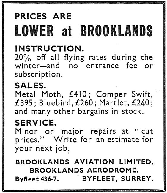 Prices Are Lower At Brooklands Aviation                          