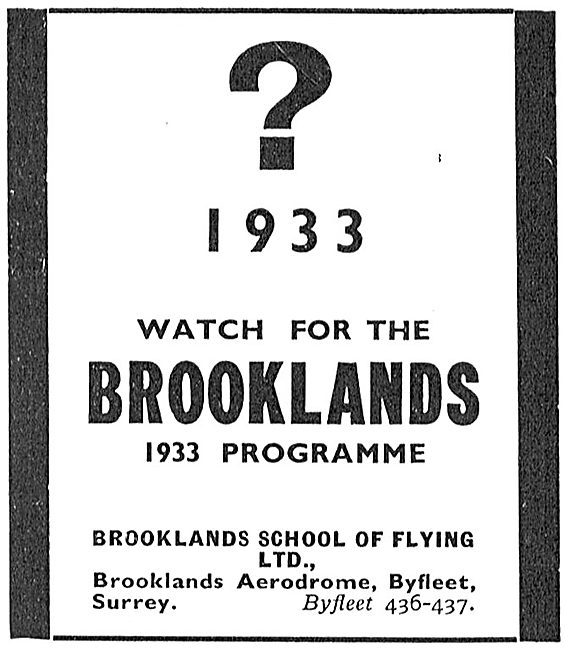 Brooklands School Of Flying 1933 Programme                       