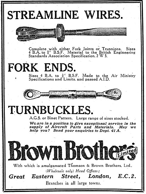 Brown Brothers Streamline Wires & Fork Ends For Aircraft         