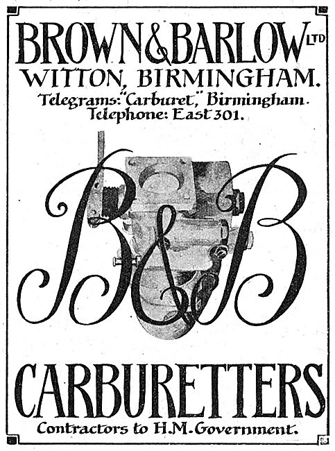 Brown & Barlow. Witton, BIrmingham. Aircraft Carburetters        