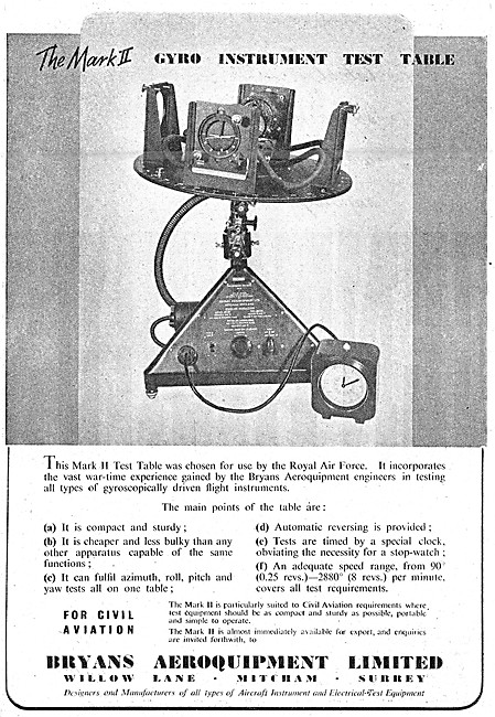 Bryans Aeroquipment Gyro Instrument Test Table                   