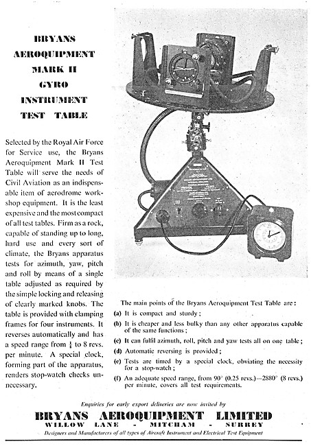 Bryans Aeroquipment Gyro Instrument Test Table                   