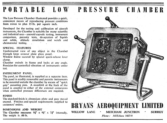 Bryans Aeroquipment Test Equipment Portable Low Pressure Chamber 