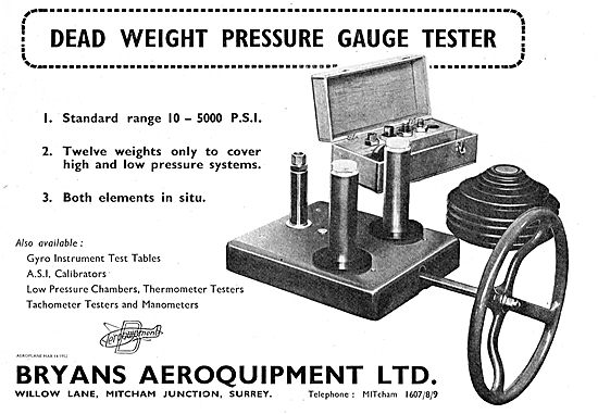 Bryans Aeroquipment. Dead Weight Pressure Gauge                  