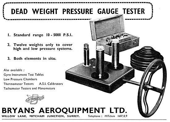 Bryans Aeroquipment Dead Weight Pressure Gauge Tester            